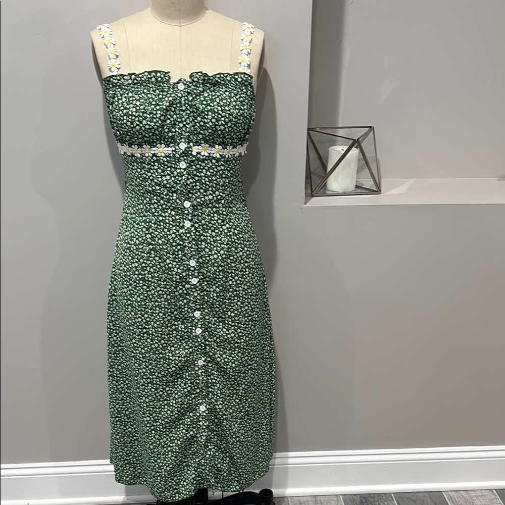 SHEIN Green Floral Sleeveless Dress